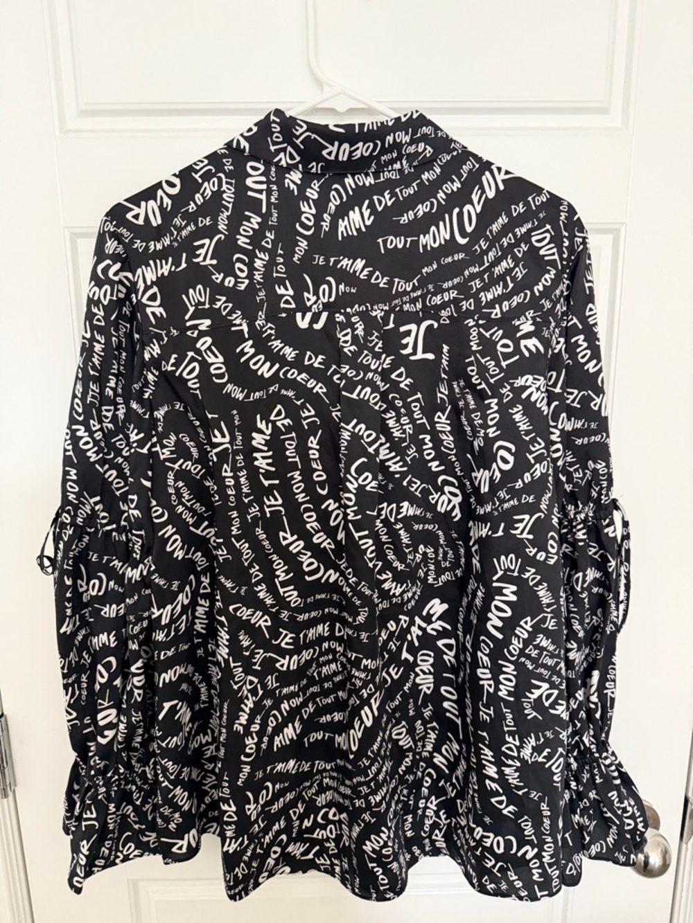 cinq a sept Black with White Script Ruffled Blouse - Picture 6 of 6